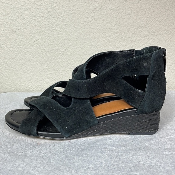 New Donald Pliner Vela Black Suede Criss Cross Strappy Sandals Low Wedge Sz 7 - Picture 8 of 12